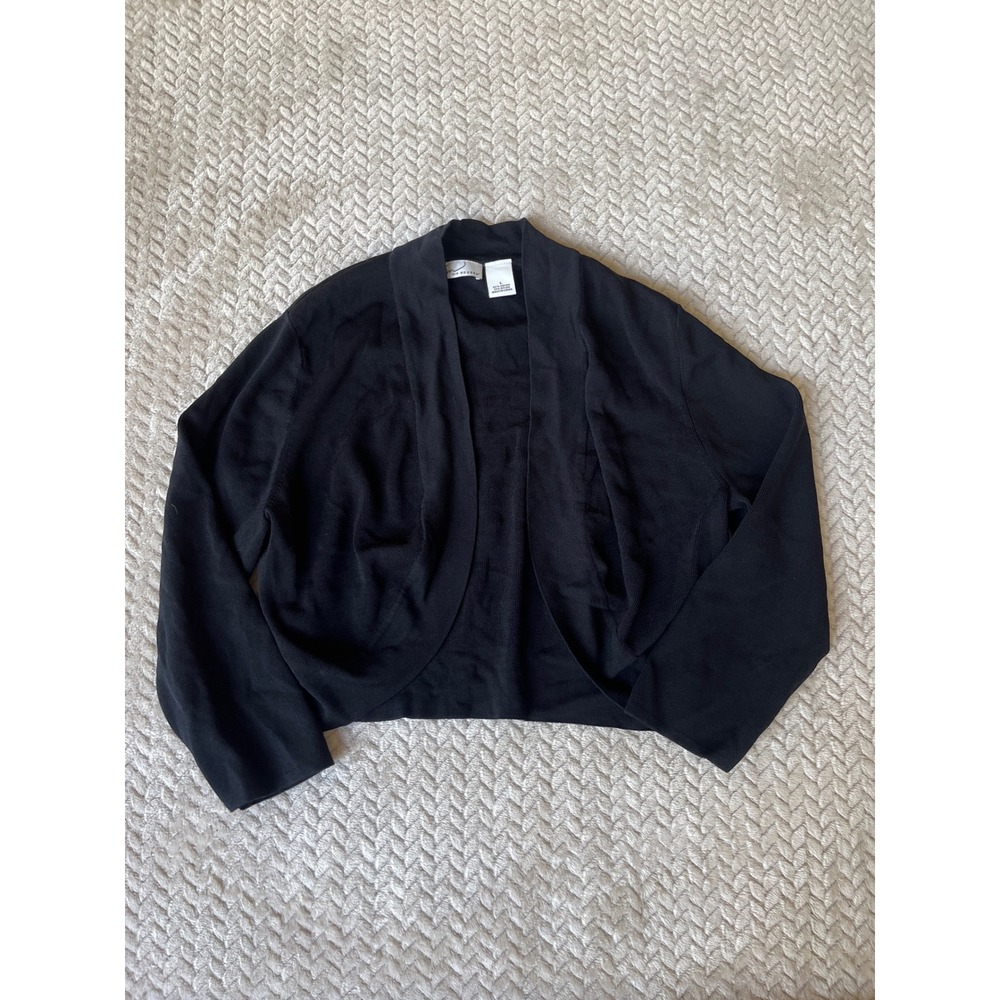 Kim Rogers Womens Black Open Front Shrug Cropped Bolero Cardigan Large